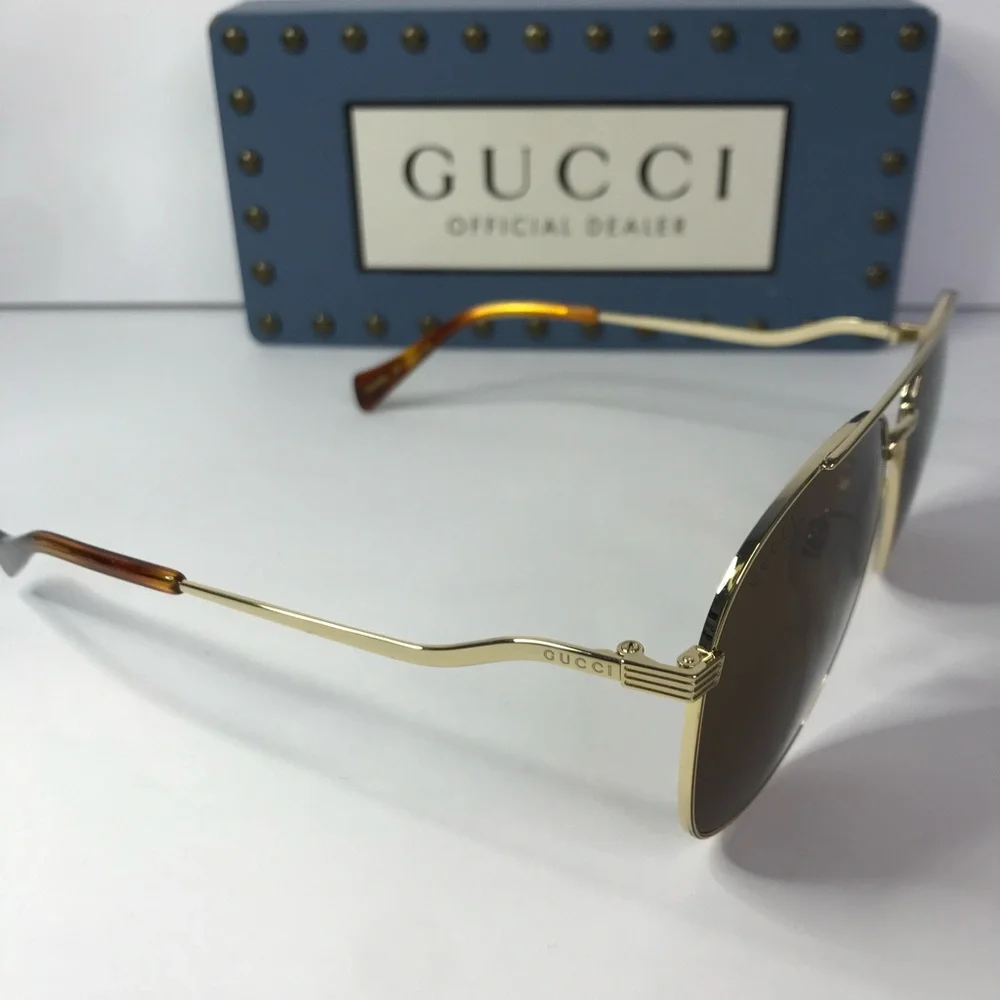 New Authentic Gucci Brown Pilot Ladies Sunglasses GG0969S 002